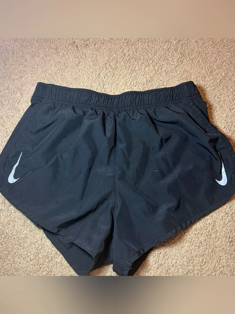 Nike Black Athletic Running Shorts with White Swoosh